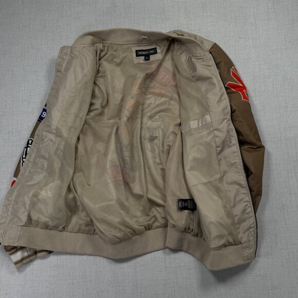 Members Only Varsity Bomber Jacket Beige Brown Patches Tiger Graphic Size L - Picture 3 of 16